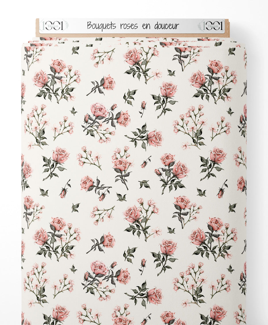 Tissu - Bouquets roses en douceur