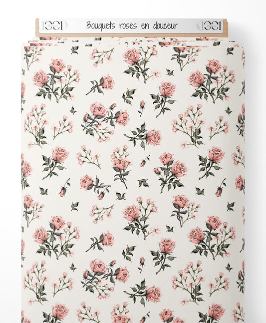 Tissu - Bouquets roses en douceur