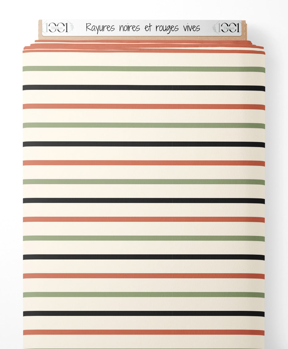 Tissu - Rayures noires et rouges vives