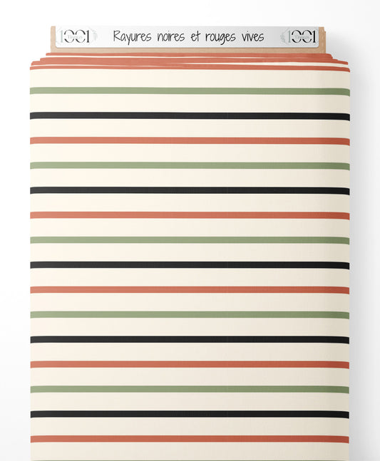 Tissu - Rayures noires et rouges vives