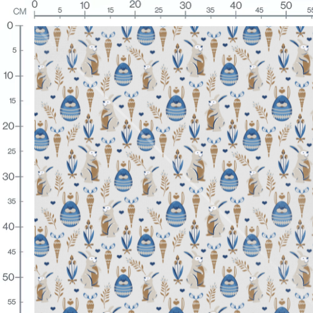 Tissu - Lapins et œufs bleus