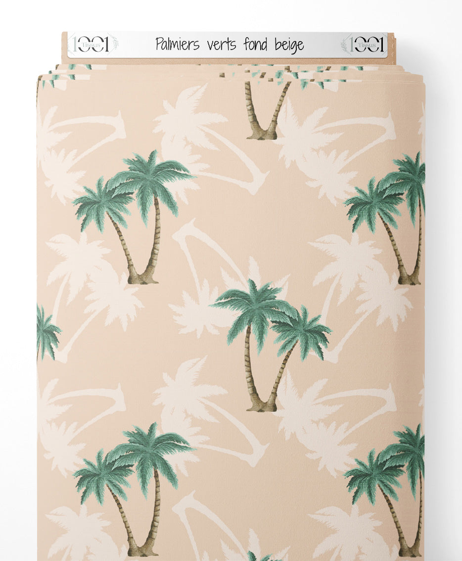 Tissu - Palmiers verts sur fond beige