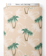 Tissu - Palmiers verts sur fond beige