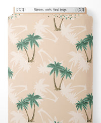 Tissu - Palmiers verts sur fond beige