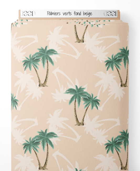 Tissu - Palmiers verts sur fond beige