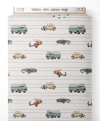 Tissu - Voitures rétro colorées beige