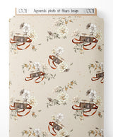 Tissu - Appareils photo et fleurs beige