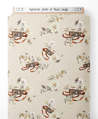 Tissu - Appareils photo et fleurs beige