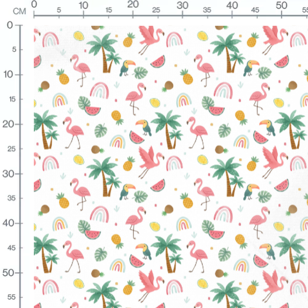 Tissu - Flamants roses et fruits tropicaux