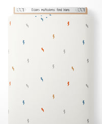 Tissu - Éclairs multicolores sur fond blanc