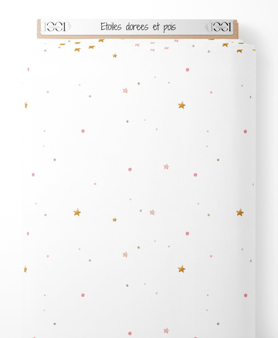 Tissu - Étoiles dorées et pois