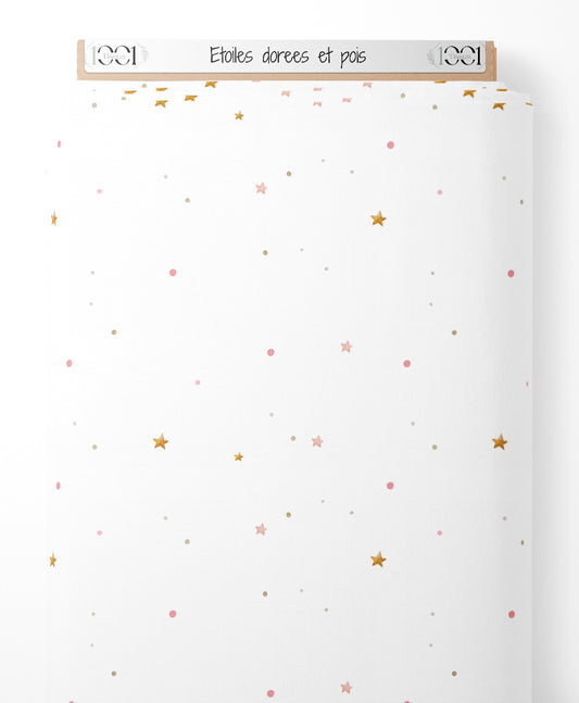 Tissu - Étoiles dorées et pois