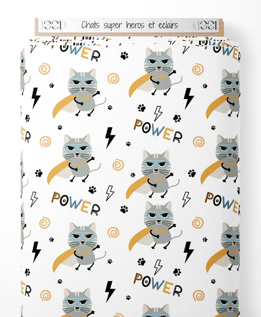 Tissu - Chats super-héros et éclairs