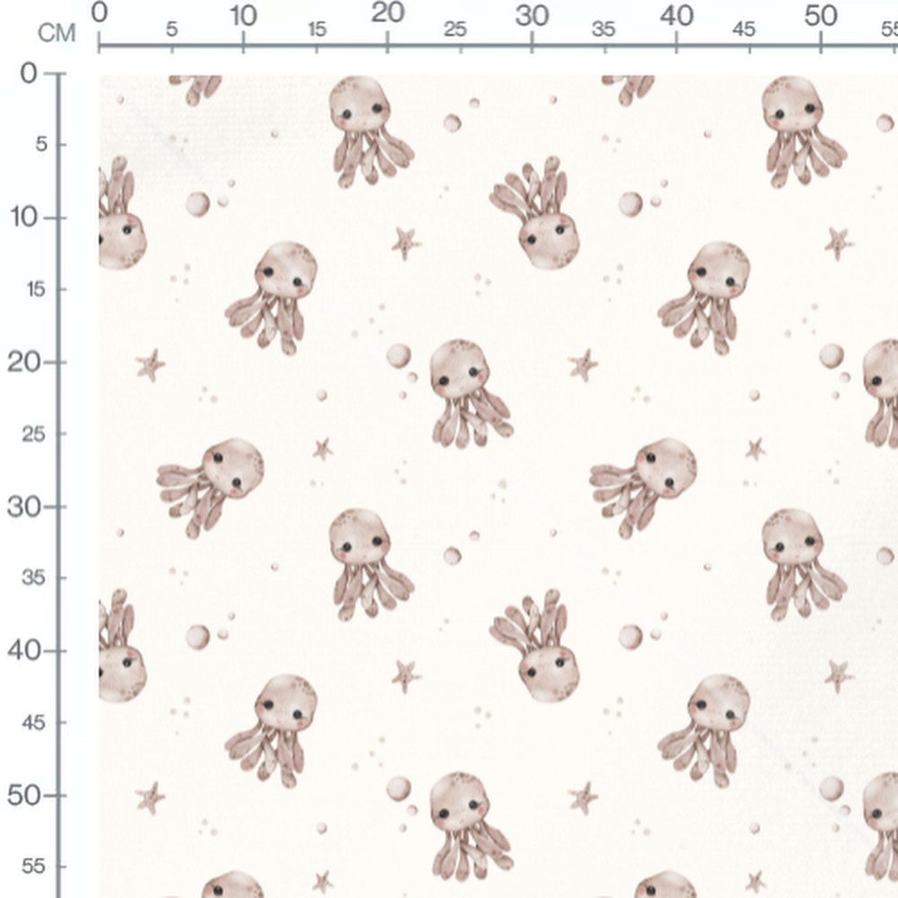 Tissu - Petits poulpes et étoiles