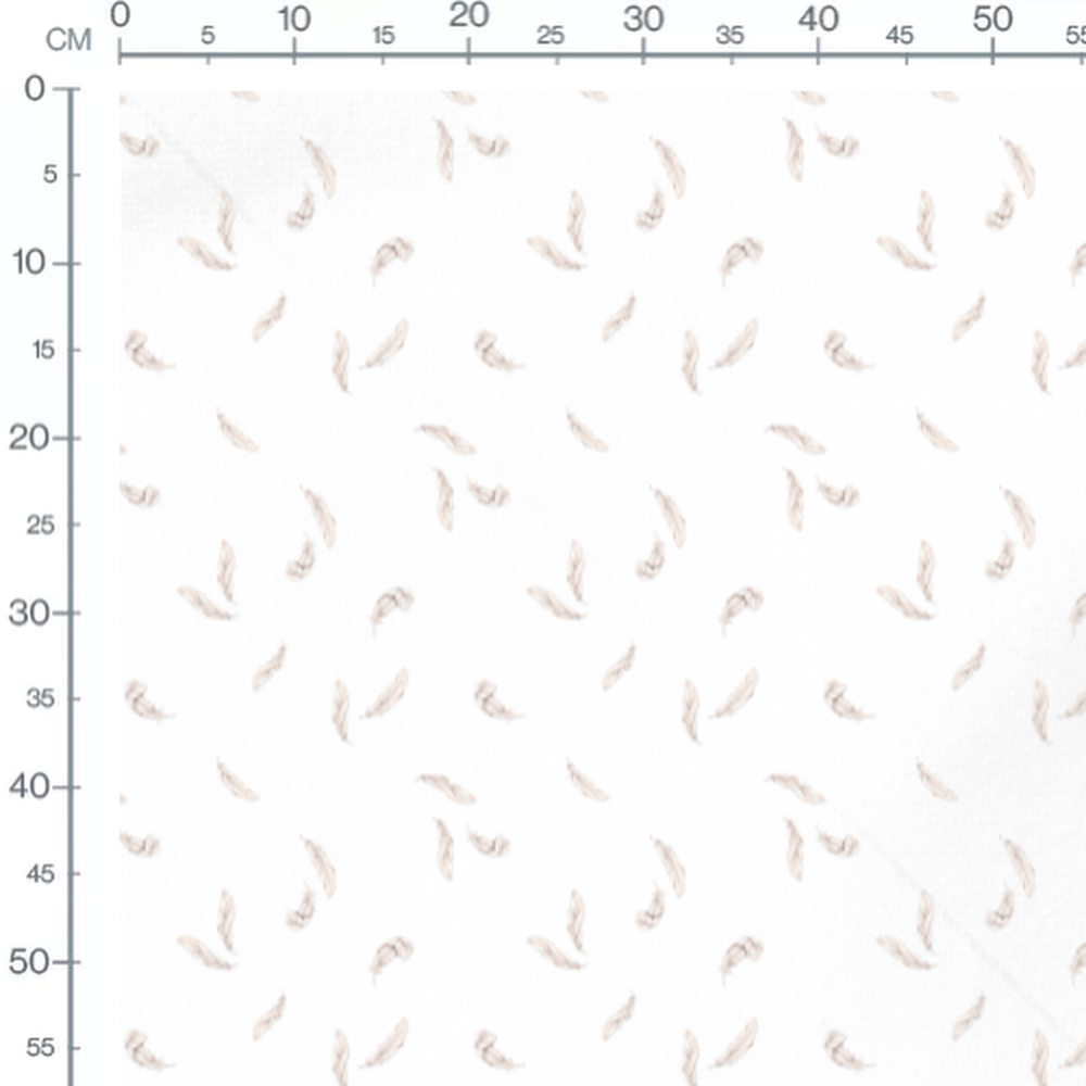 Tissu - Plumes beige sur blanc