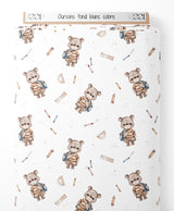 Tissu - Oursons sur fond blanc coloré