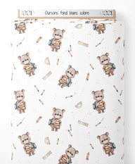 Tissu - Oursons sur fond blanc coloré