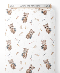 Tissu - Oursons sur fond blanc coloré