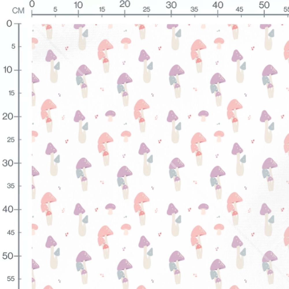 Tissu - Champignons pastel colorés