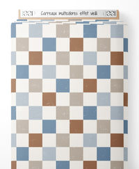 Tissu - Carreaux multicolores effet vieilli