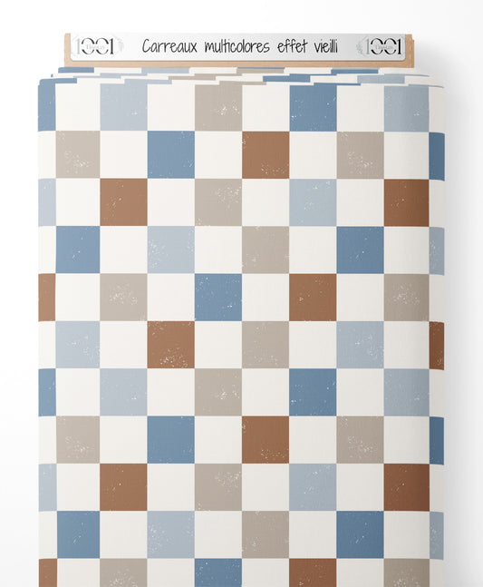 Tissu - Carreaux multicolores effet vieilli