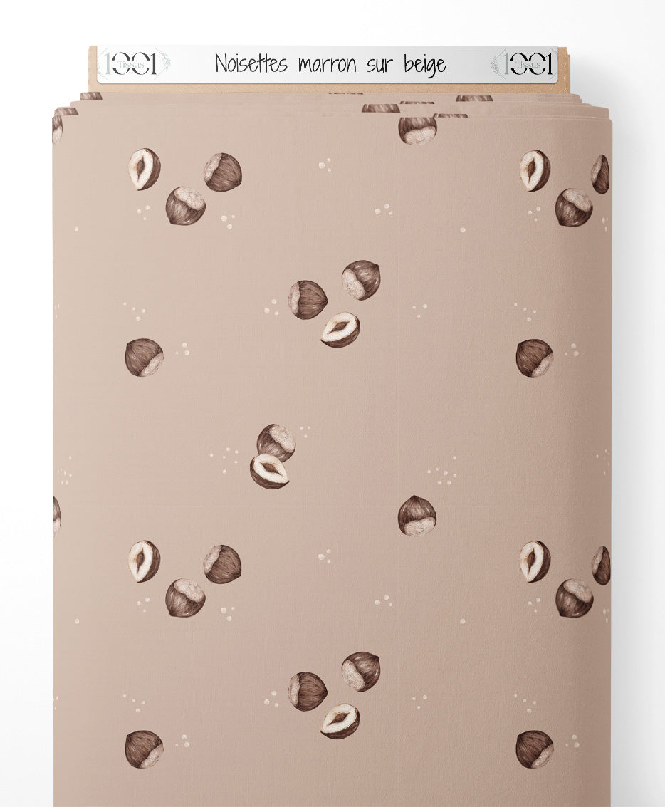 Tissu - Noisettes marron sur beige