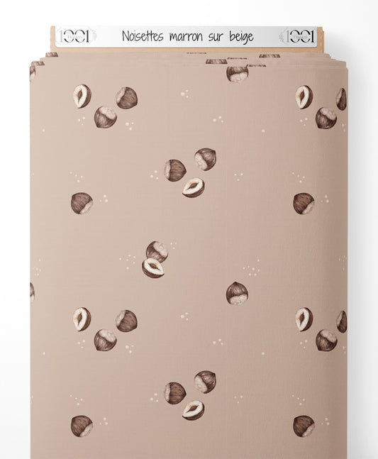 Tissu - Noisettes marron sur beige