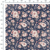 Tissu - Fleurs roses et blanches bleu 2