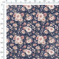 Tissu - Fleurs roses et blanches bleu 2