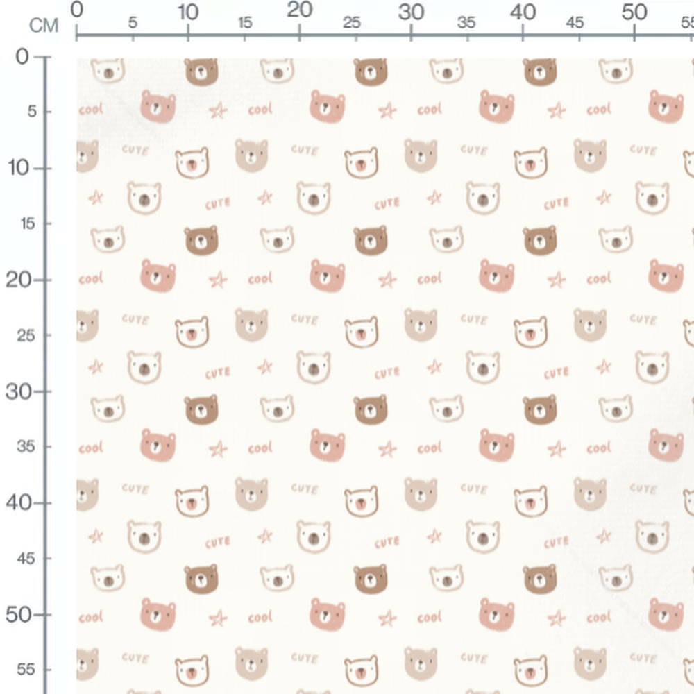 Tissu - Têtes d'ours pastel roses