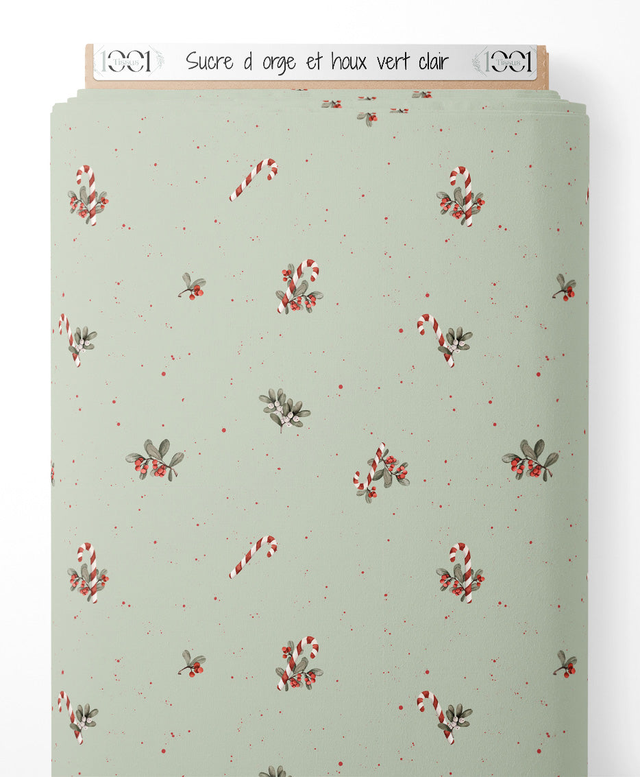Tissu - Sucre d'orge et houx vert clair