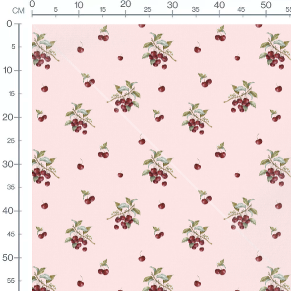 Tissu - Grappes de cerises sur rose