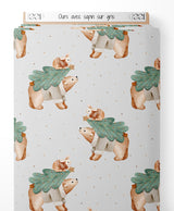 Tissu - Ours avec sapin sur gris