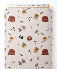 Tissu - Accessoires d'hiver sur fond beige