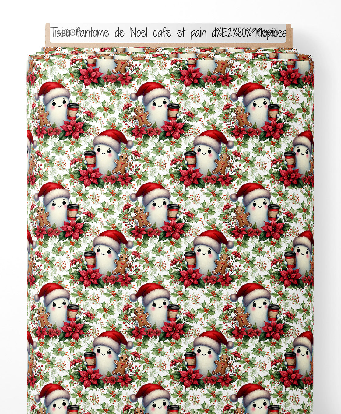 Tissu - fantome de Noel cafe et pain d’epices