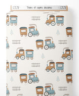 Tissu - Trains et sapins dessinés