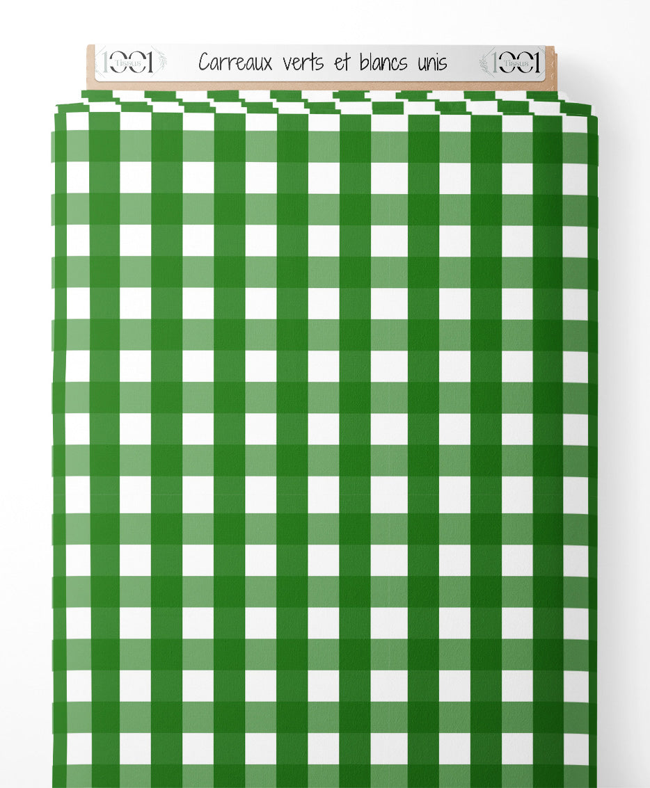Tissu - Carreaux verts et blancs unis