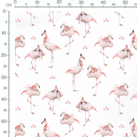 Tissu - Flamants roses couronnés blanc
