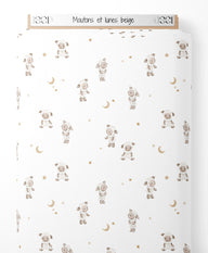 Tissu - Moutons et lunes beige