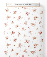 Tissu - Fleurs roses et beige blanc