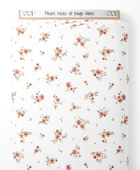 Tissu - Fleurs roses et beige blanc