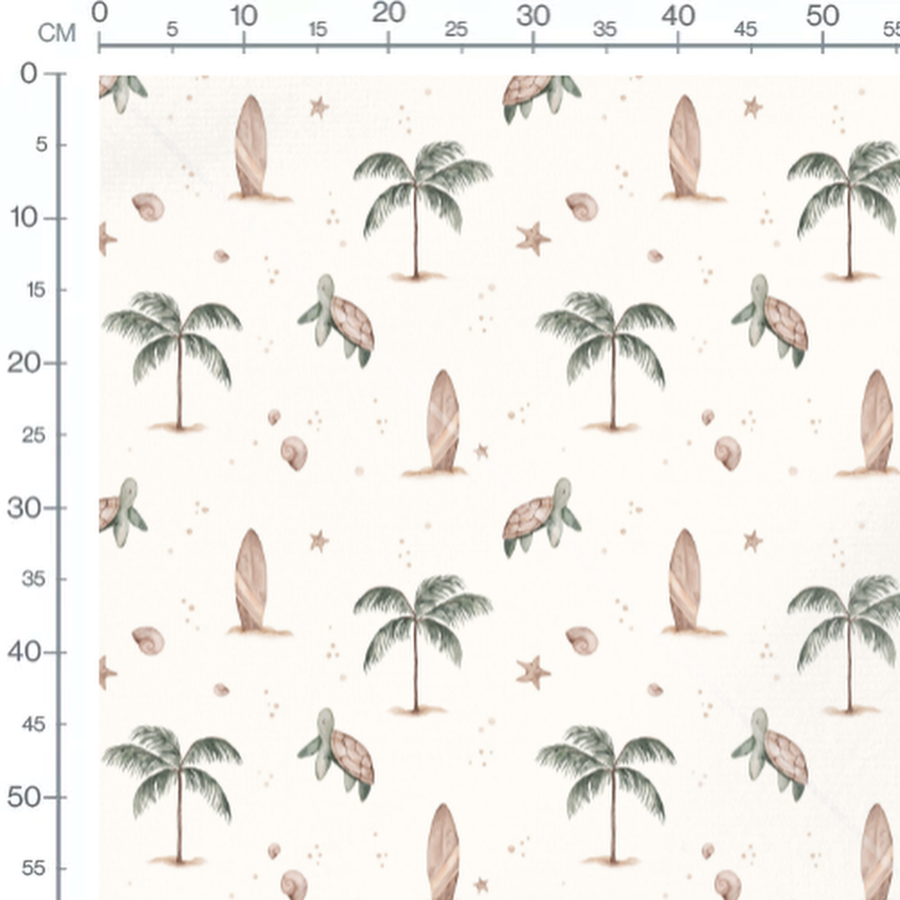 Tissu - Palmiers et tortues aquarelle
