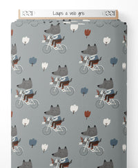 Tissu - Loups à vélo gris