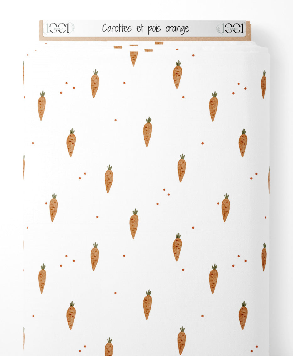 Tissu - Carottes et pois orange