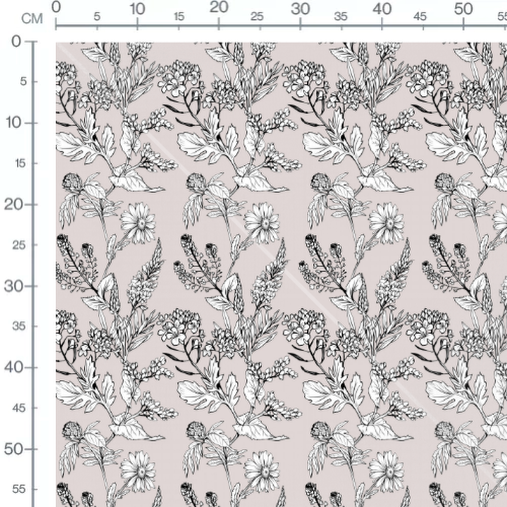 Tissu - Fleurs noires sur beige