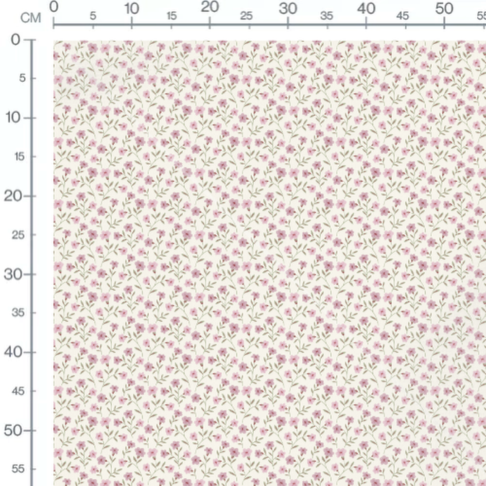 Tissu - Fleurs roses et tiges délicates