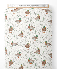 Tissu - Canards et herbes sauvages