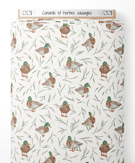 Tissu - Canards et herbes sauvages
