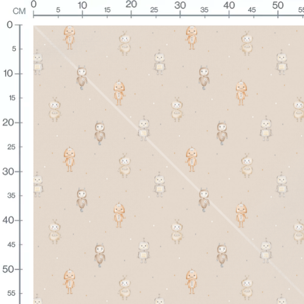 Tissu - Robots pastel sur fond beige