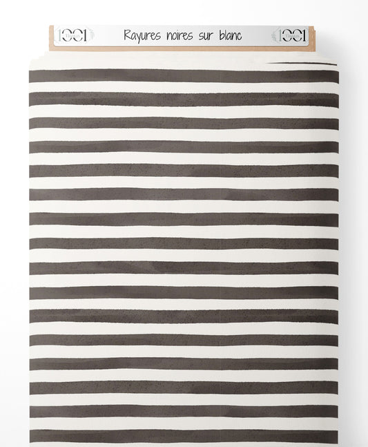Tissu - Rayures noires sur blanc
